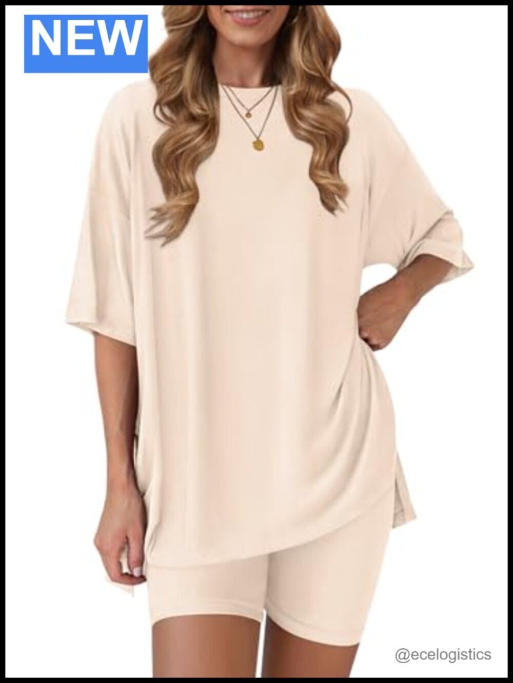 Women's 2 Piece Lounge Set Oversized Shirt Biker Shorts Casual Travel Outfit